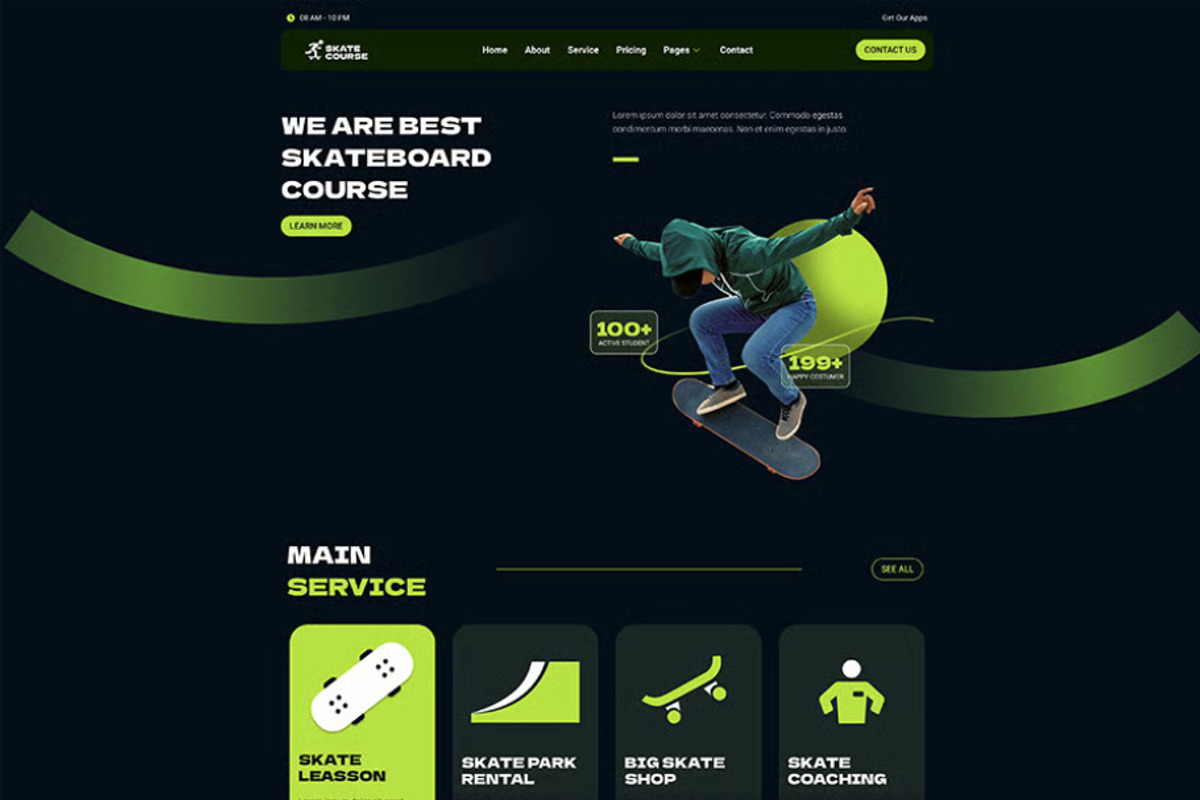 Skateboard Lesson Elementor Kit, a WordPress Template by UInstrument (Photo 1 of 10)