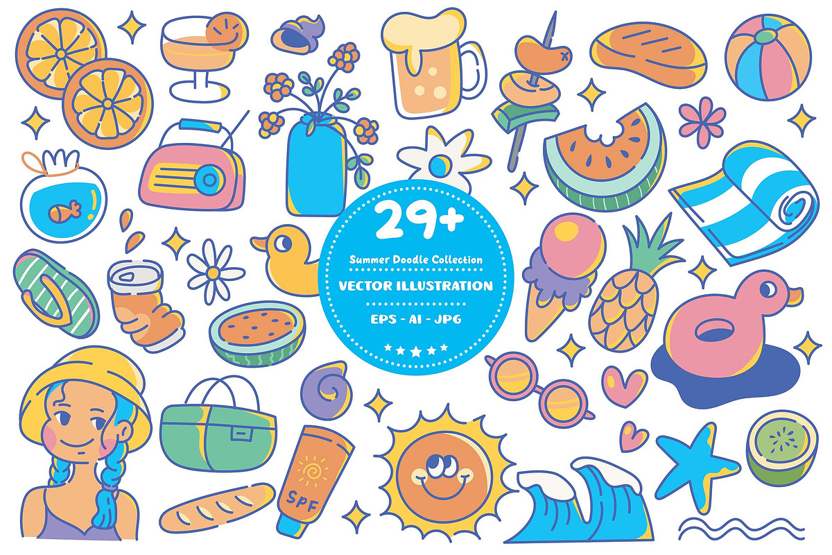 Fun Summer Doodle Set, an Object Graphic by dudellicious