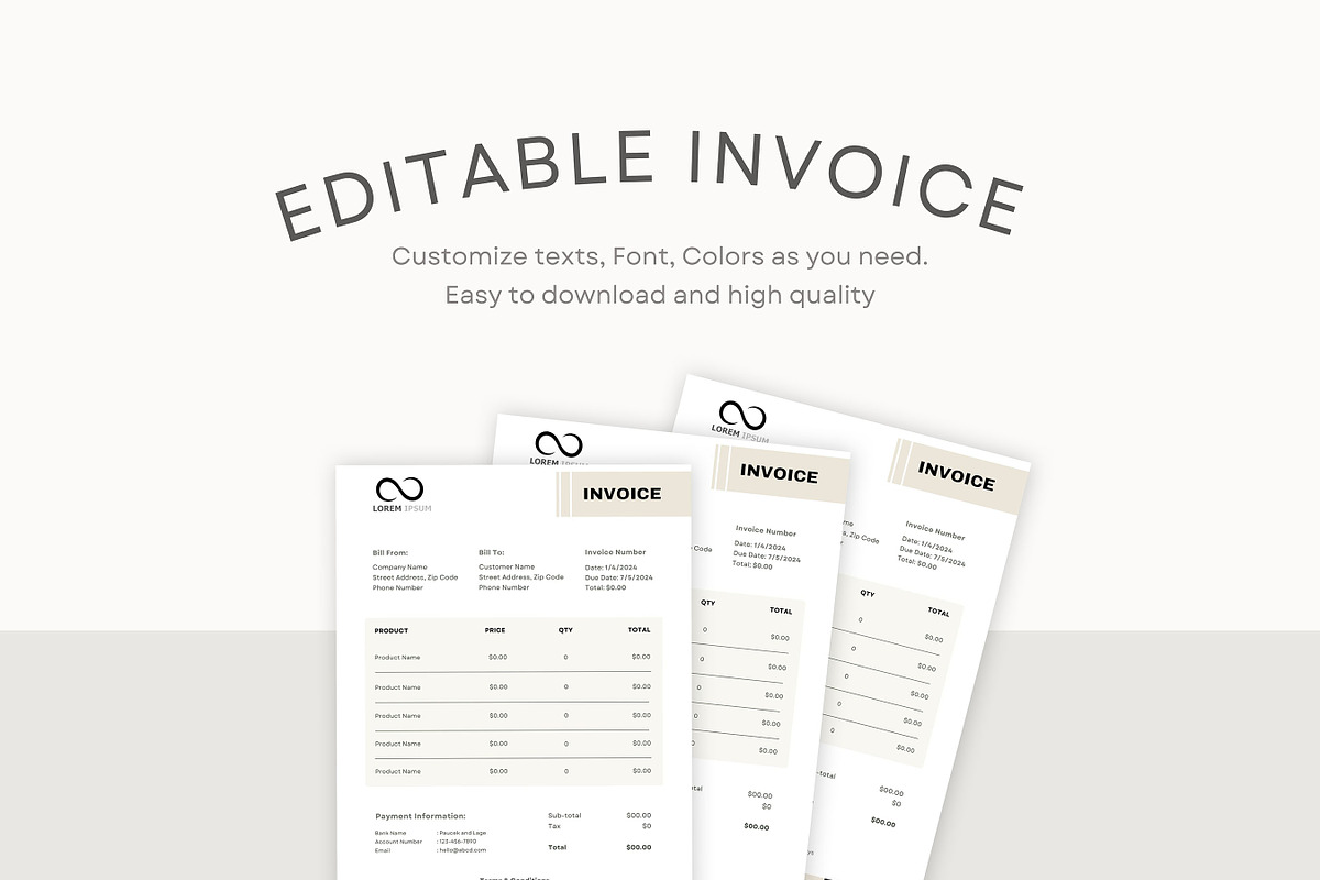 Invoice Template Download, Bill Form, a Print Template by BrushstrokeArtGB (Photo 3 of 5)