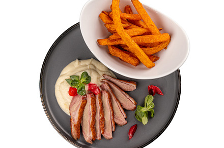 Duck breast with mashed potatoes, a Photo by Grafvision photography
