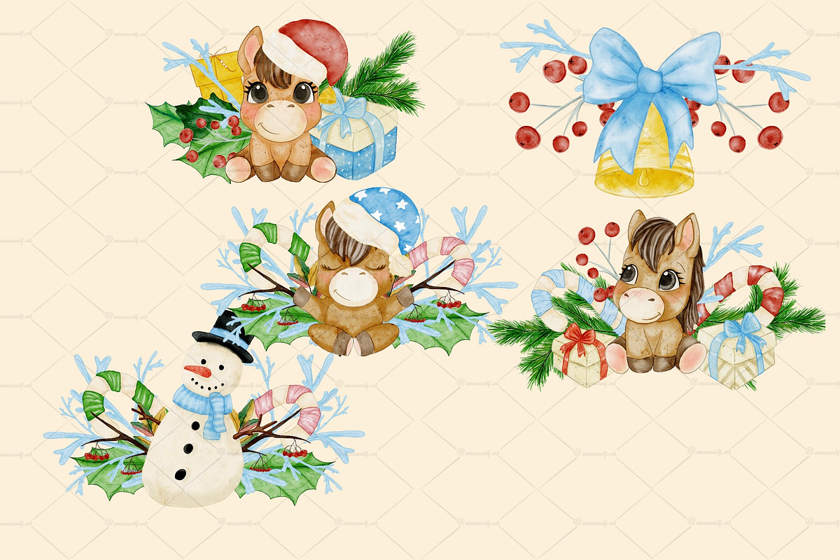 Holiday Pony Clipart & Pattern Bundl, an Object Graphic by Amarawolf's Art (Photo 5 of 13)