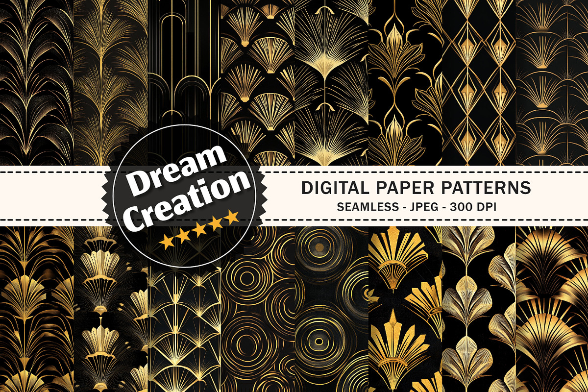 Art Deco Black & Gold Digital Paper, a Texture Graphic by Dream Creation (Photo 1 of 6)