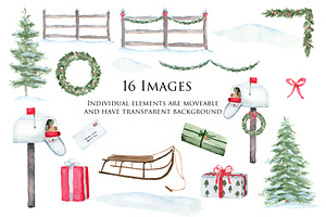 Christmas Mail Watercolor Clip Art