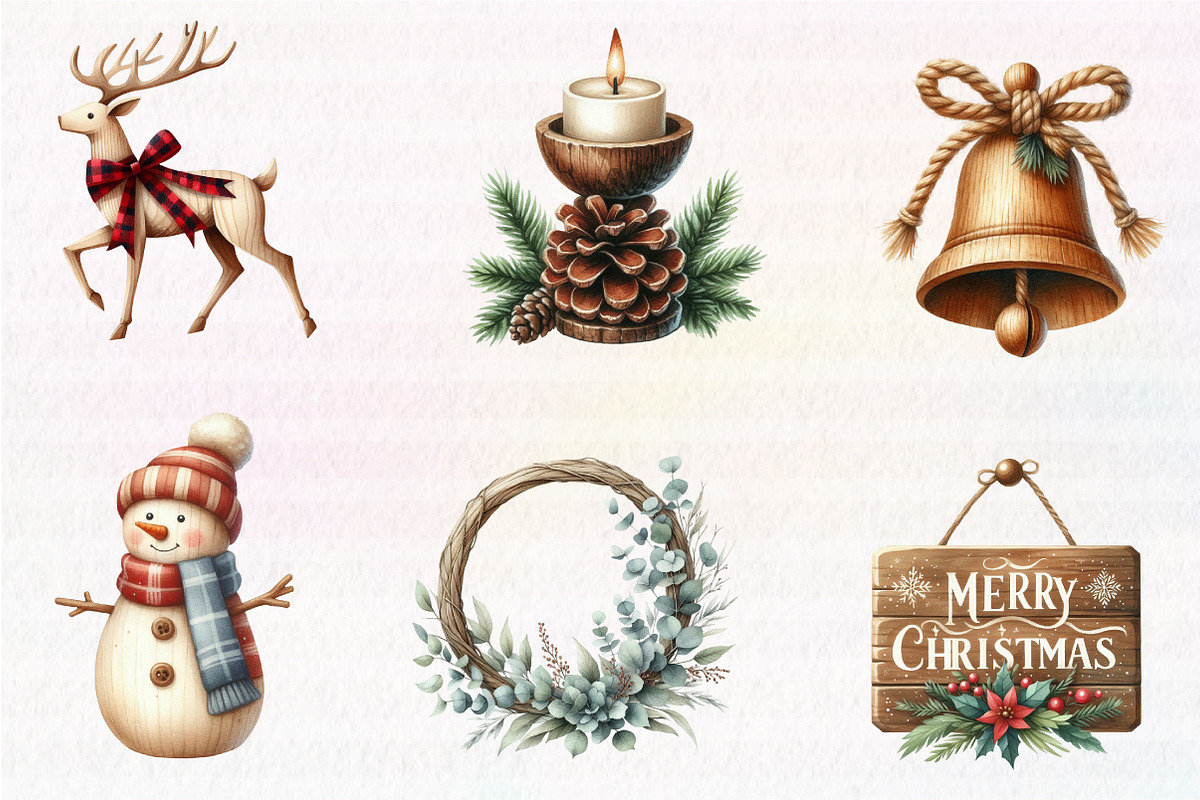 Rustic Wooden Christmas Clipart, an Illustration by CreationArt (Photo 2 of 5)