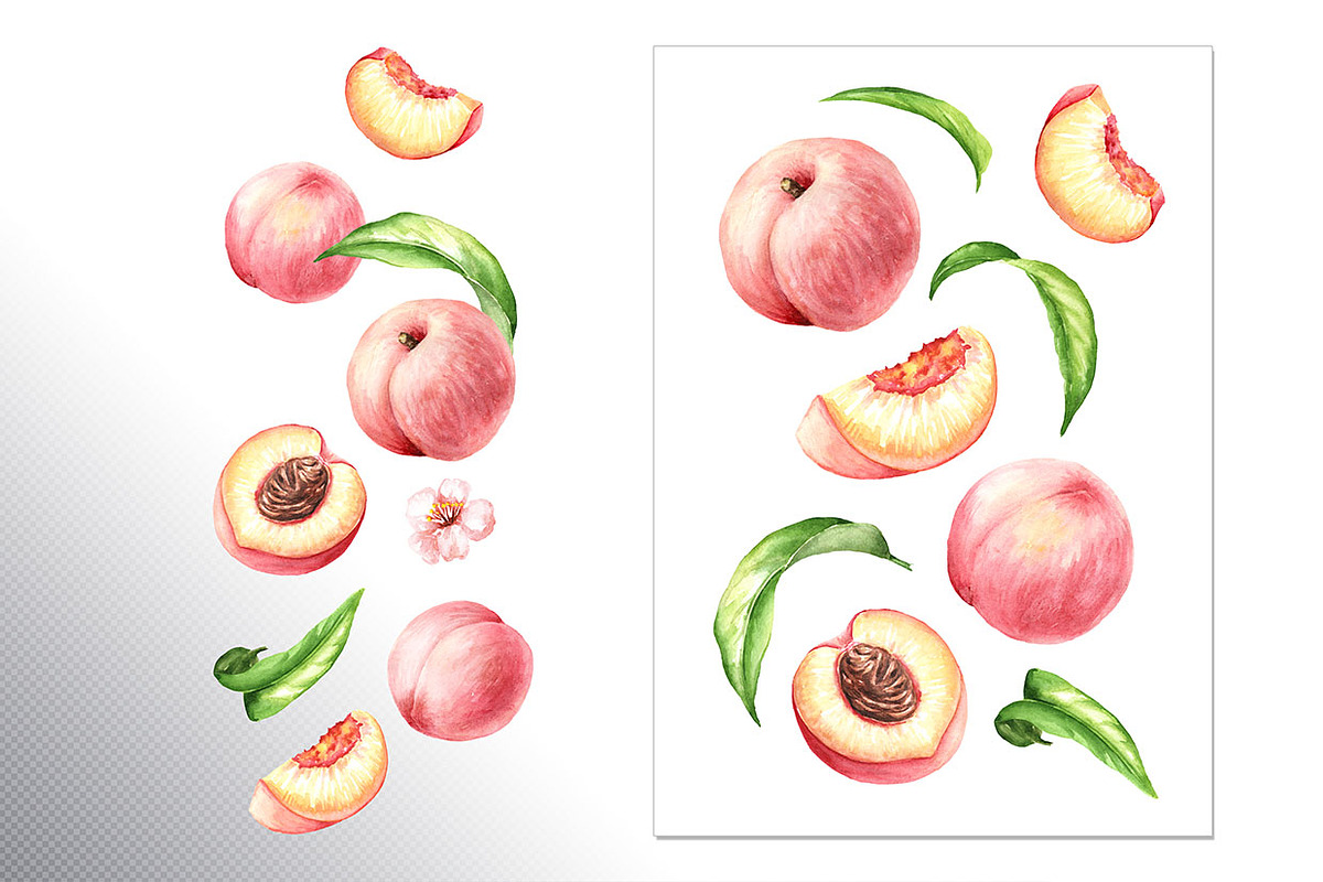 Ripe Peaches. Watercolor set, a Food Illustration by Daria Ustiugova (Photo 7 of 23)