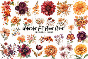 Watercolor Fall Flower Clipart, an Illustration by Libby Wishes