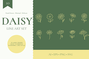 DAISY LINE ART SET, an Outline Icon by OREHOVKA