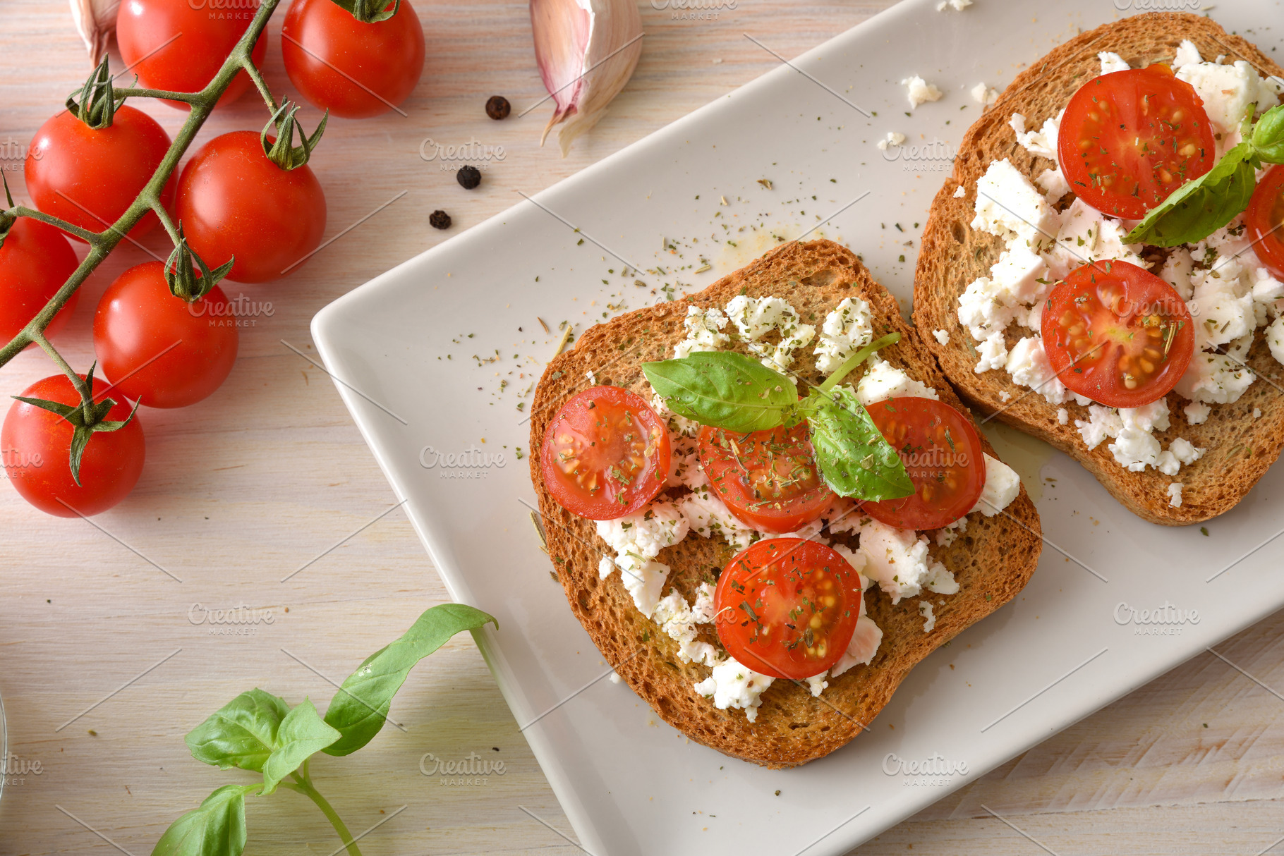 Cherry Tomato and Feta Toasts with Basil, a Food & Drink Photo by Davizro's Market