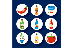 nine chili sauce icons, a Food Illustration by studiogstock