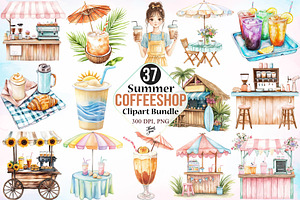 Summer Coffeeshop Clipart Bundle, a Seasonal Illustration by Canvas Craft