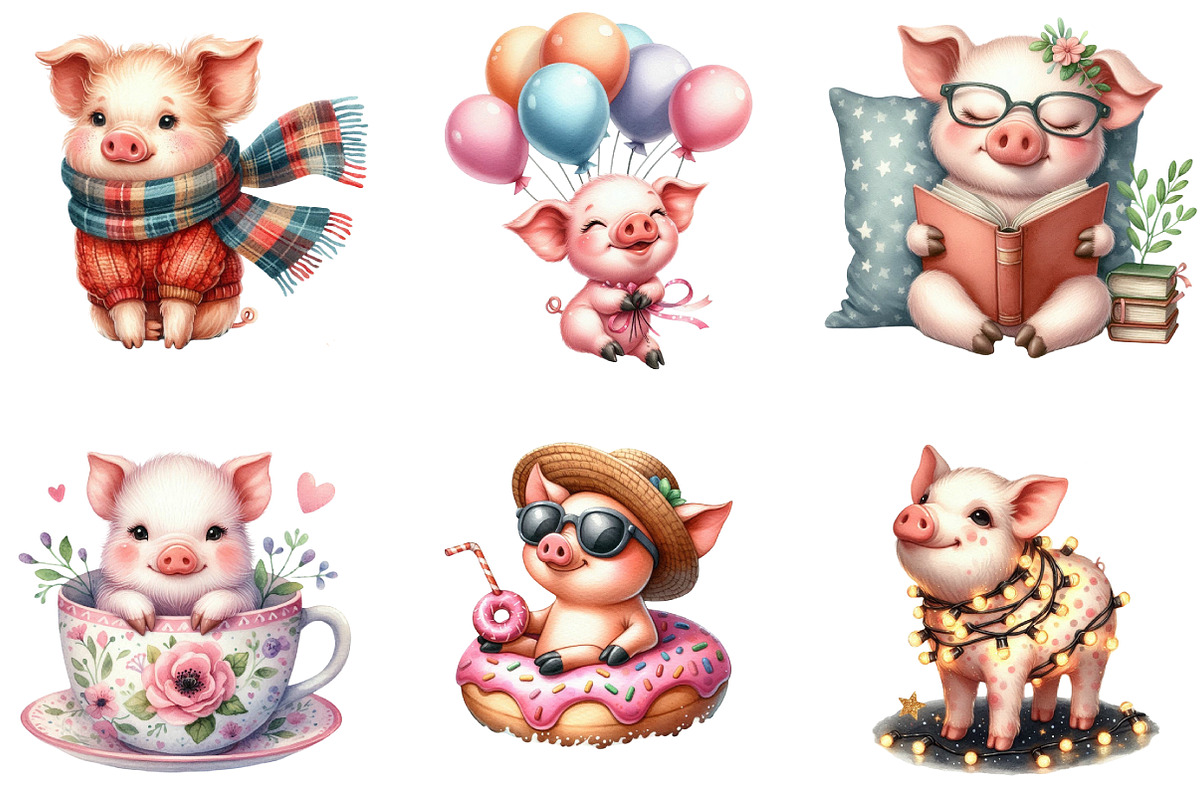 Cute Pig Sublimation Clipart, an Illustration by DreamArtGraphic (Photo 3 of 5)