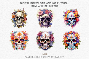 Floral Skeleton Skull Halloween PNG