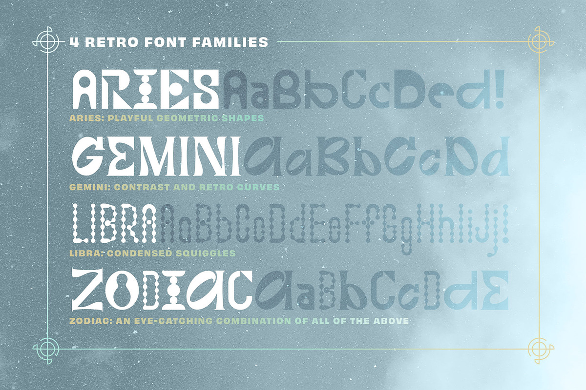 Zodiac - 4 Retro Display Fonts, a Sans Serif Font by Anugraha Design (Photo 5 of 8)