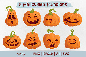 Amusing Halloween pumpkins. Vector.
