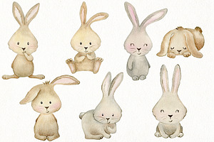 Watercolor Bunnies Clipart.