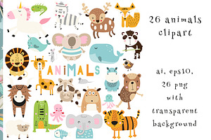 Animal Alphabet Kids Clipart Bundle