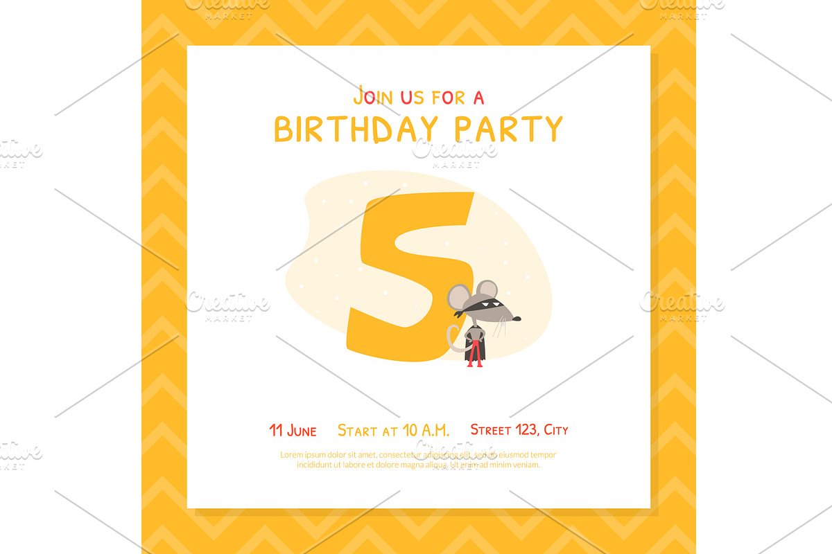 Happy 5th Birthday Invitation Card, an Illustration by TopVectors
