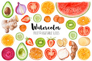 Watercolor fruit&vegetable slices, a Food Illustration by Katya Zlobina (Thumbnail 1 of 14)