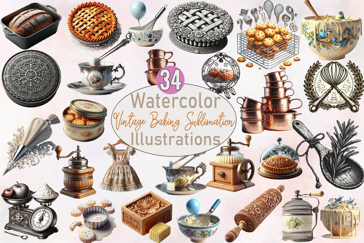 Vintage Baking Sublimation Clipart, an Illustration by SVGArt (Photo 1 of 8)