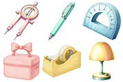 Pastel School Supplies Clipart, an Illustration by Pixels.Craft (Thumbnail 2 of 3)