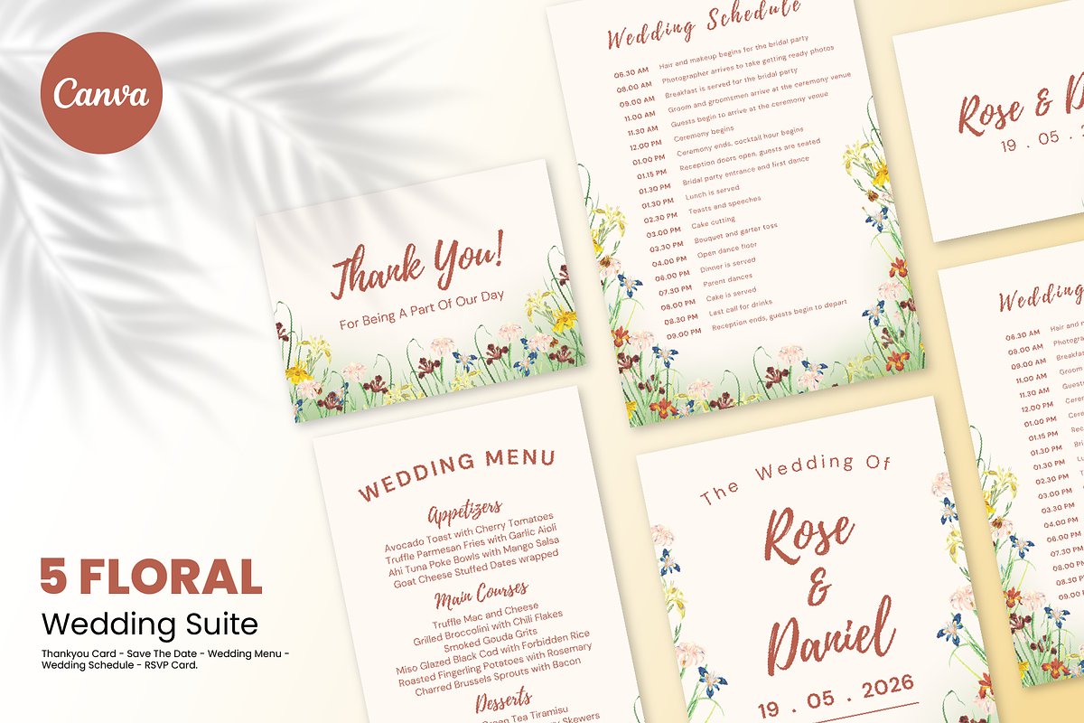 Floral Wedding Suite Canva Template, a Marketing Template by ArbaStudio (Photo 1 of 5)