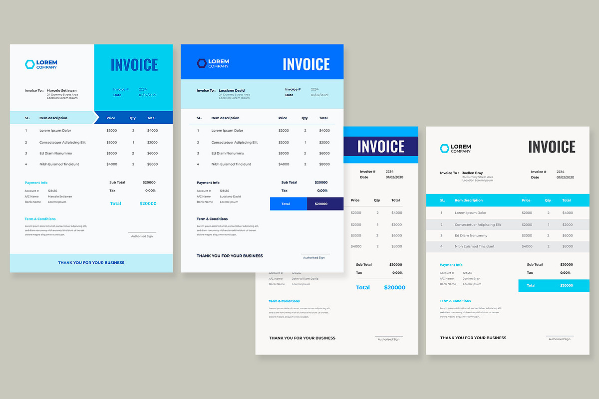 Minimalist Invoice Template Set, a Print Template by Revoltan Studios (Photo 2 of 2)