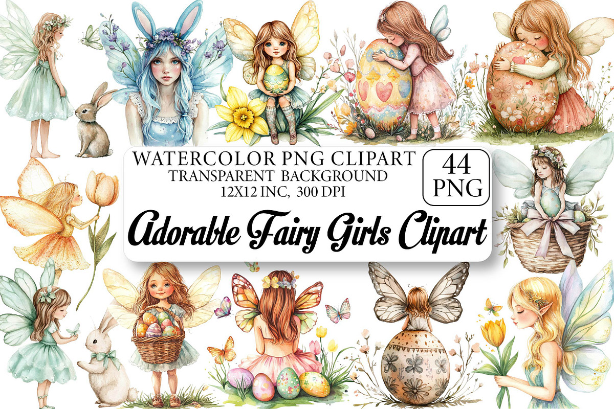 Easter Day Adorable Fairy Girls Clip, an Illustration by DreamPrint404 (Photo 1 of 6)