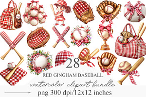 Red Gingham Baseball Clipart, a Sport Illustration by Designking