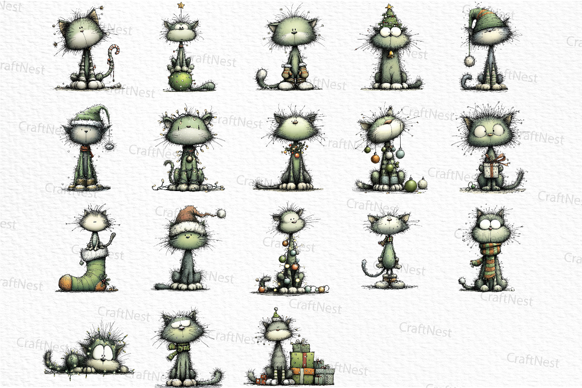 Whimsical Christmas Cats Clipart, an Illustration by Craft Nest (Photo 4 of 6)