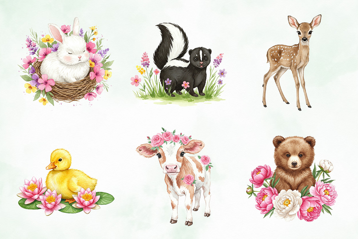 Whimsical Animals & Floral Clipart, an Illustration by Creative Art (Photo 6 of 9)
