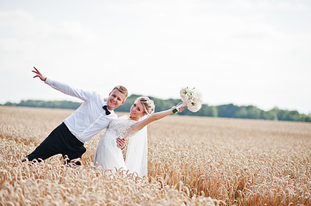 Wedding couple at field of wheat in containing amazing, background, and, a Person Photo by AS photostudio