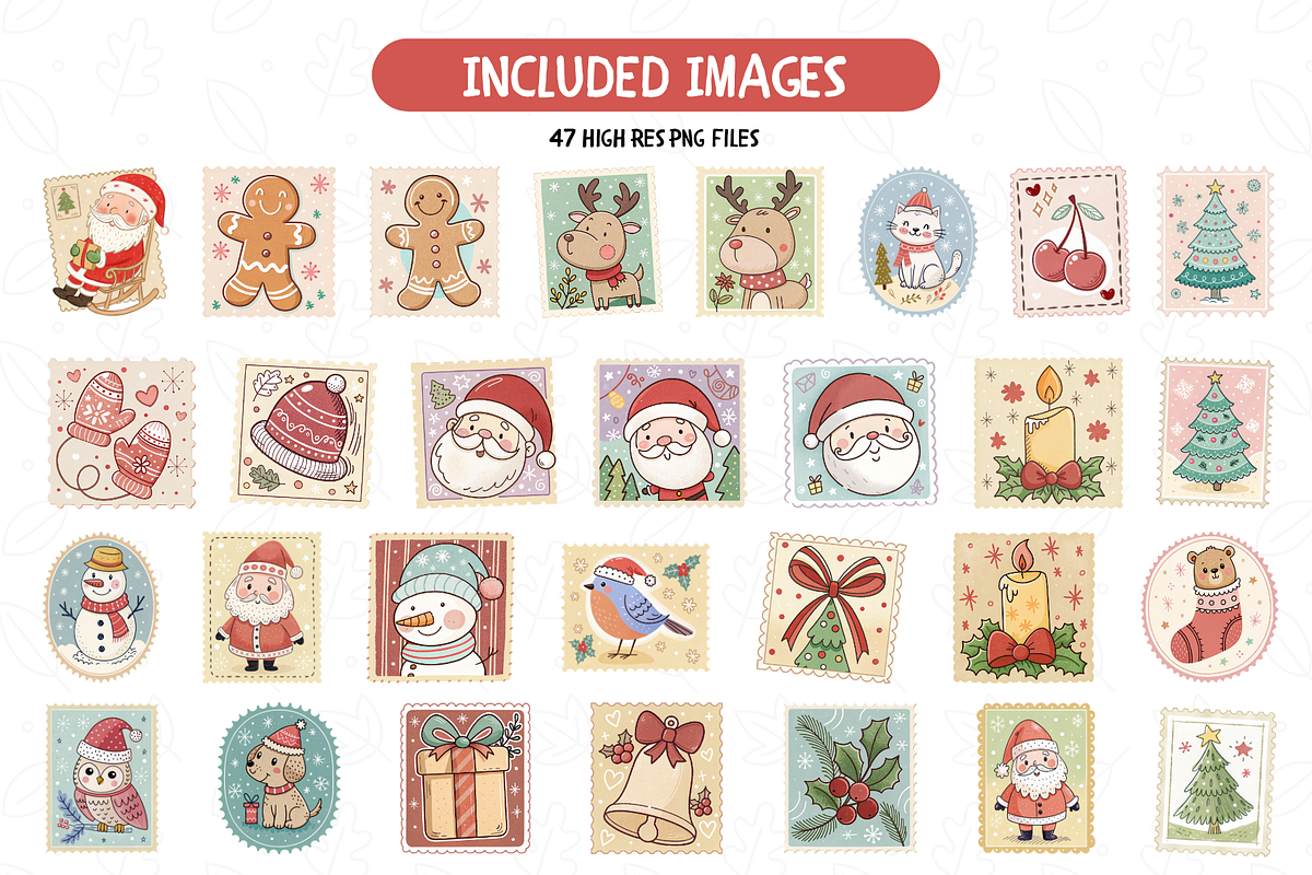 Vintage Christmas Stamps Clipart Set, an Object Illustration by TatiMockup