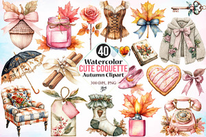 Watercolor Cute Coquette Autumn PNG, a Seasonal Illustration by Canvas Craft