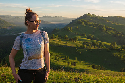 Woman in altai mountain stock photo containing view and tourism, a Person Photo by Jan Jack Russo Media