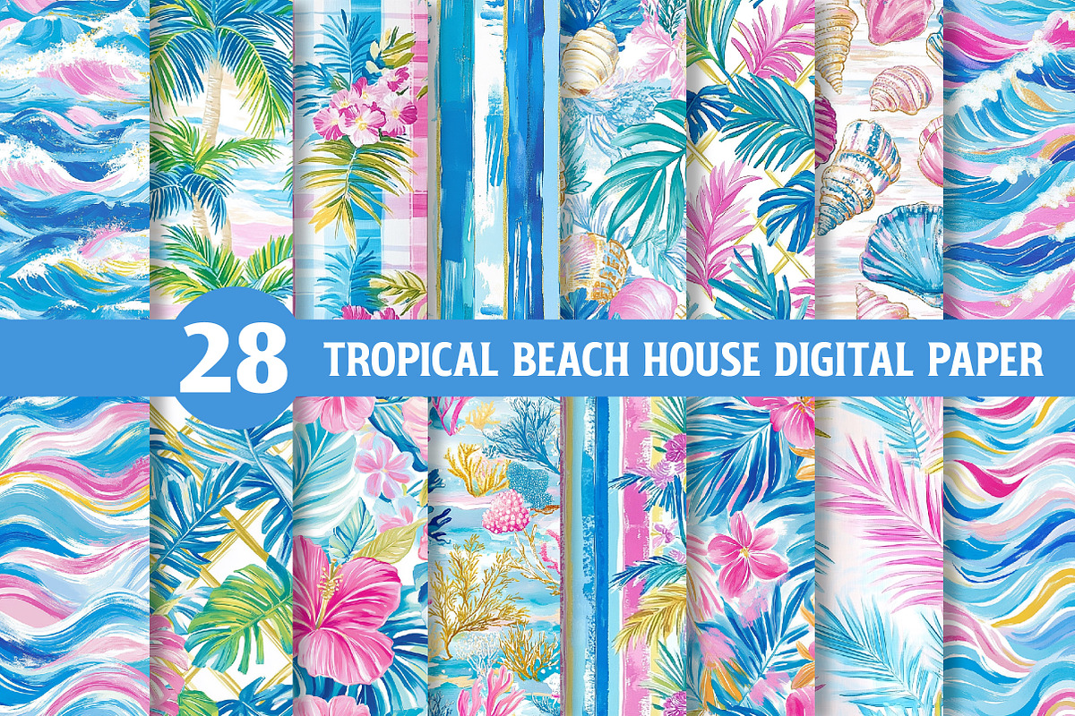 Tropical Beach House Digital Paper, a Texture Illustration by Dream Creation (Photo 1 of 6)