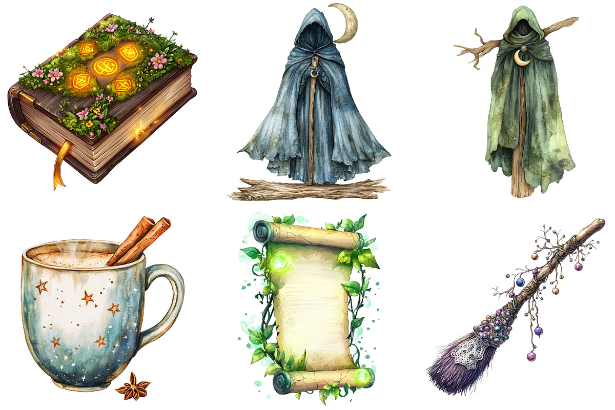 Cozy Magic Fairy Forest Witch png, an Illustration by Watercolor design (Photo 3 of 5)
