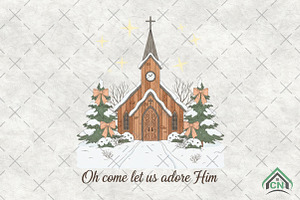 Vintage Christmas Church PNG, an Illustration by Craft Nest
