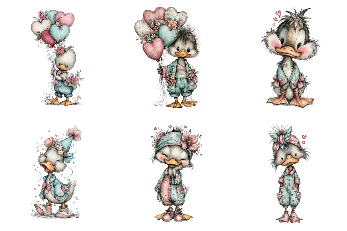 Quirky Valentine Day Duck Clipart, an Illustration by SinaCreation (Photo 4 of 11)
