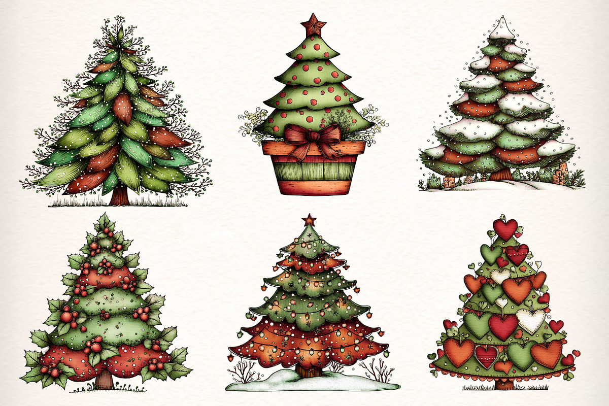 Whimsical Christmas Tree Clipart, an Illustration by Dream Creation (Photo 2 of 7)