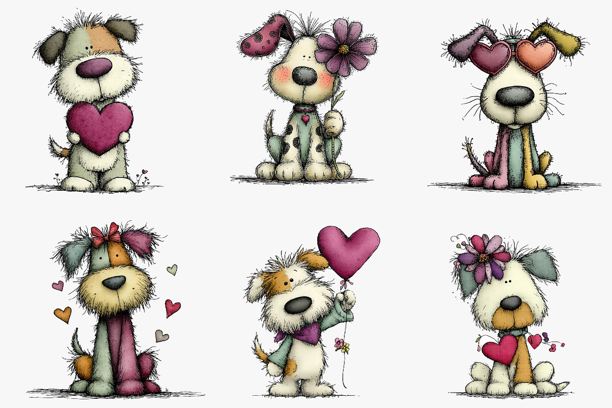 Whimsical Valentines Day Dog Clipart, an Illustration by CreationArt (Photo 5 of 7)