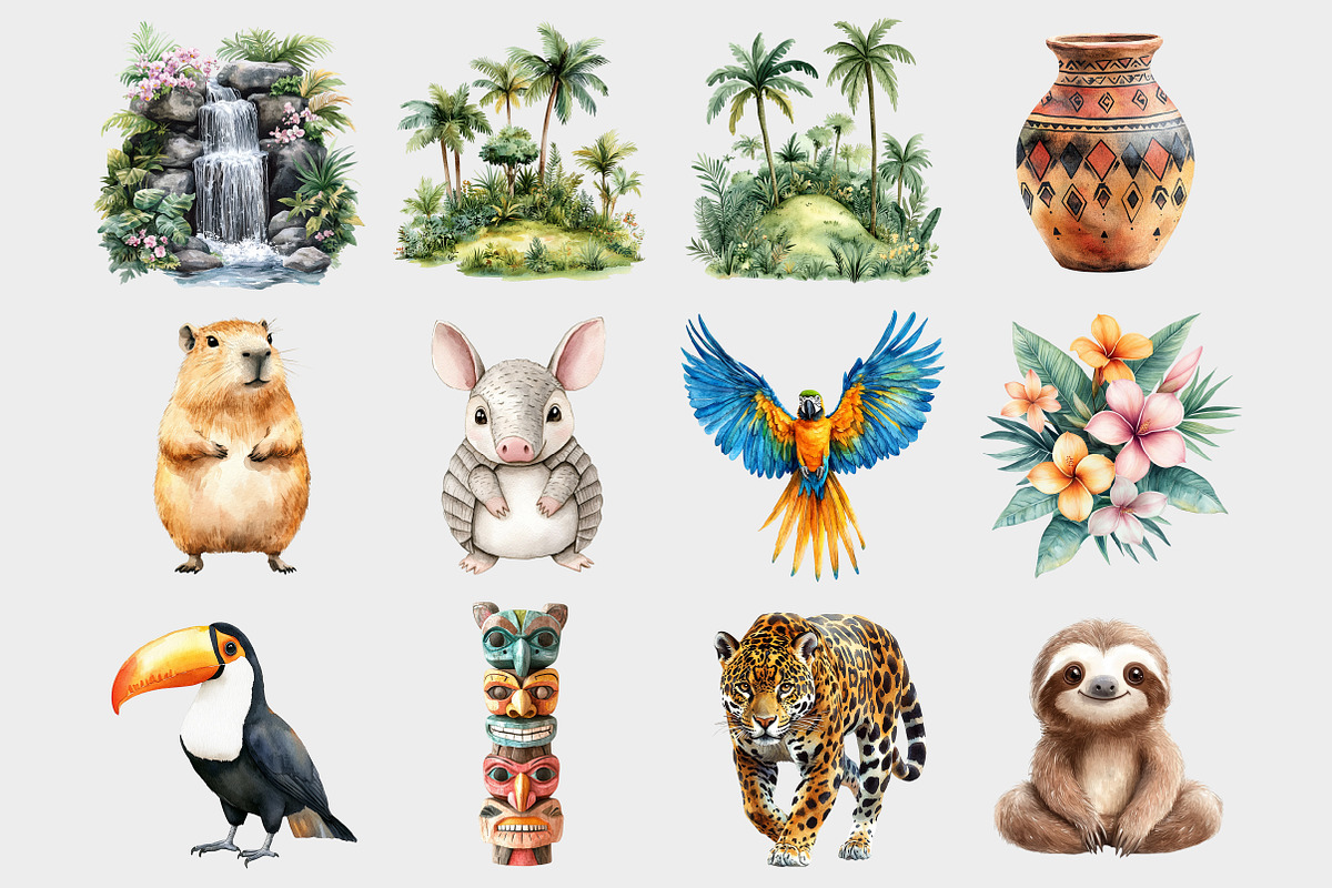 Watercolor Jungle Adventure Clipart, a Seasonal Illustration by Design Market (Photo 2 of 5)