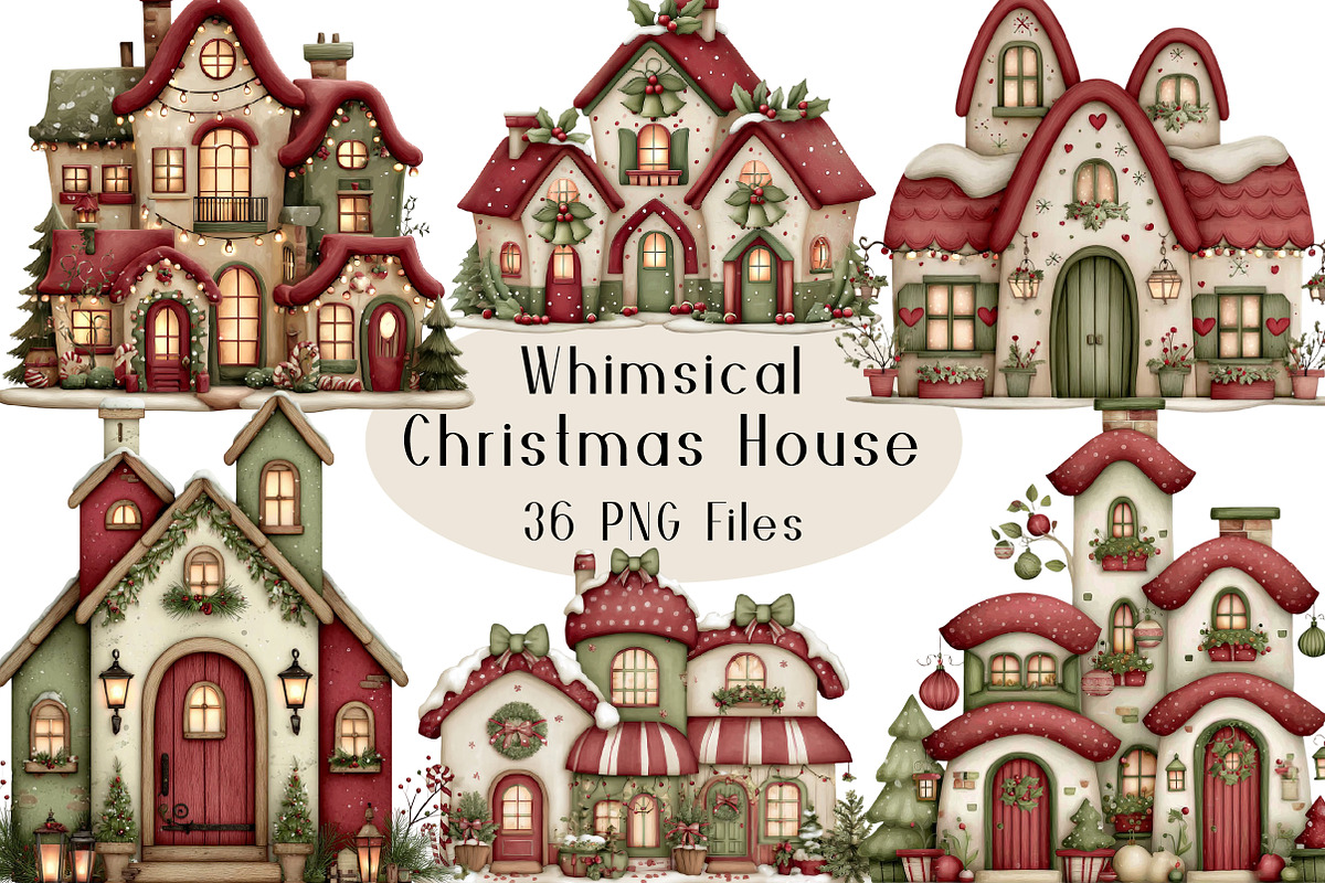 Whimsical Christmas House Clipart, a Seasonal Illustration by Creative Art (Photo 1 of 7)