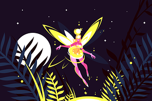 Fairy Flying In Night Forest