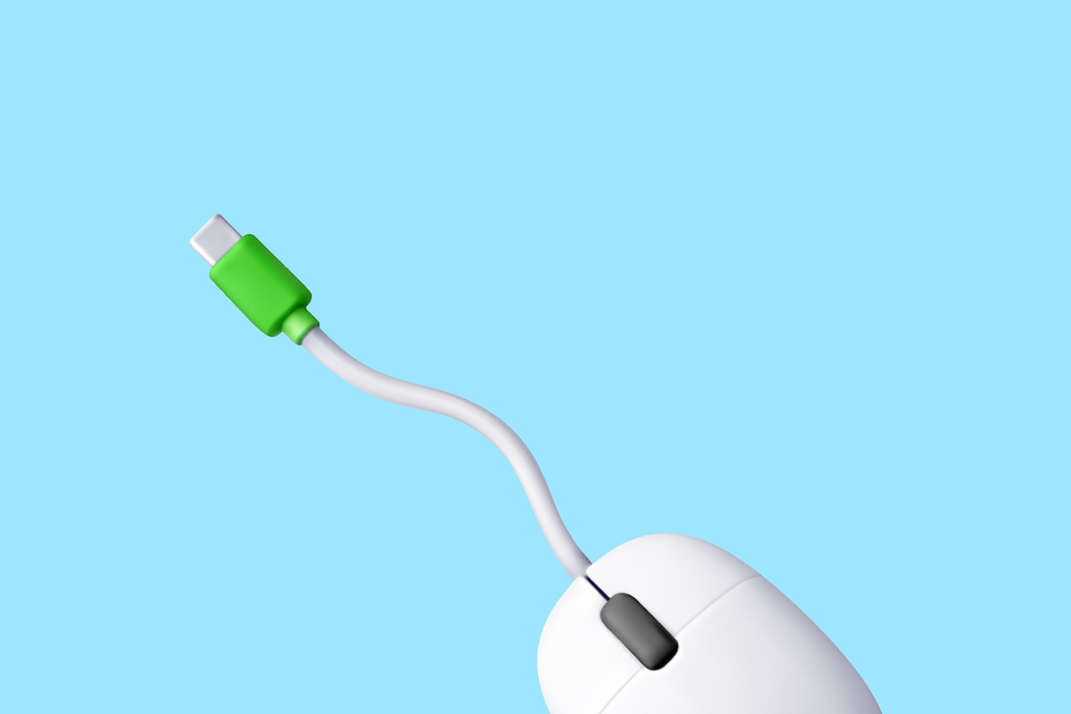 3D wired computer mouse with green, a Technology Illustration by Abscent (Photo 3 of 3)