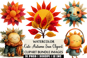 Cute Autumn Sun Clipart, an Illustration by Craft Nest