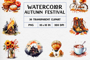 Watercolor Autumn Festival Clipart