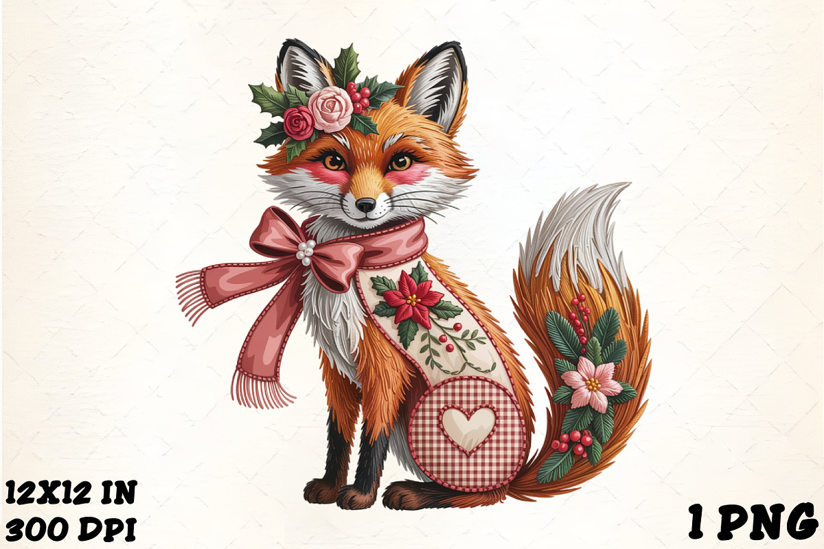 Faux Embroidery Christmas Fox with S, an Illustration by CrexoraLab (Photo 3 of 6)