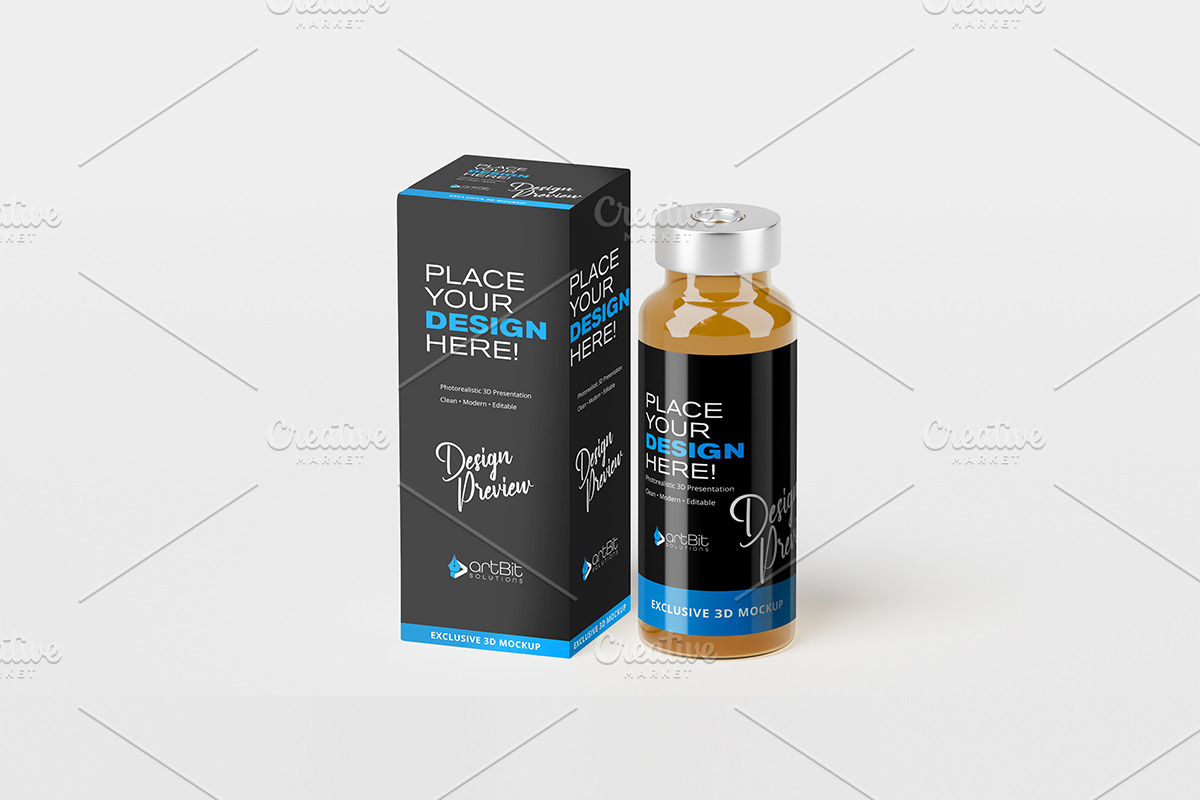 Vaccine Glass Vial Bottle Mockup Set, a Packaging Mockup by artBit Design Studio (Photo 3 of 7)