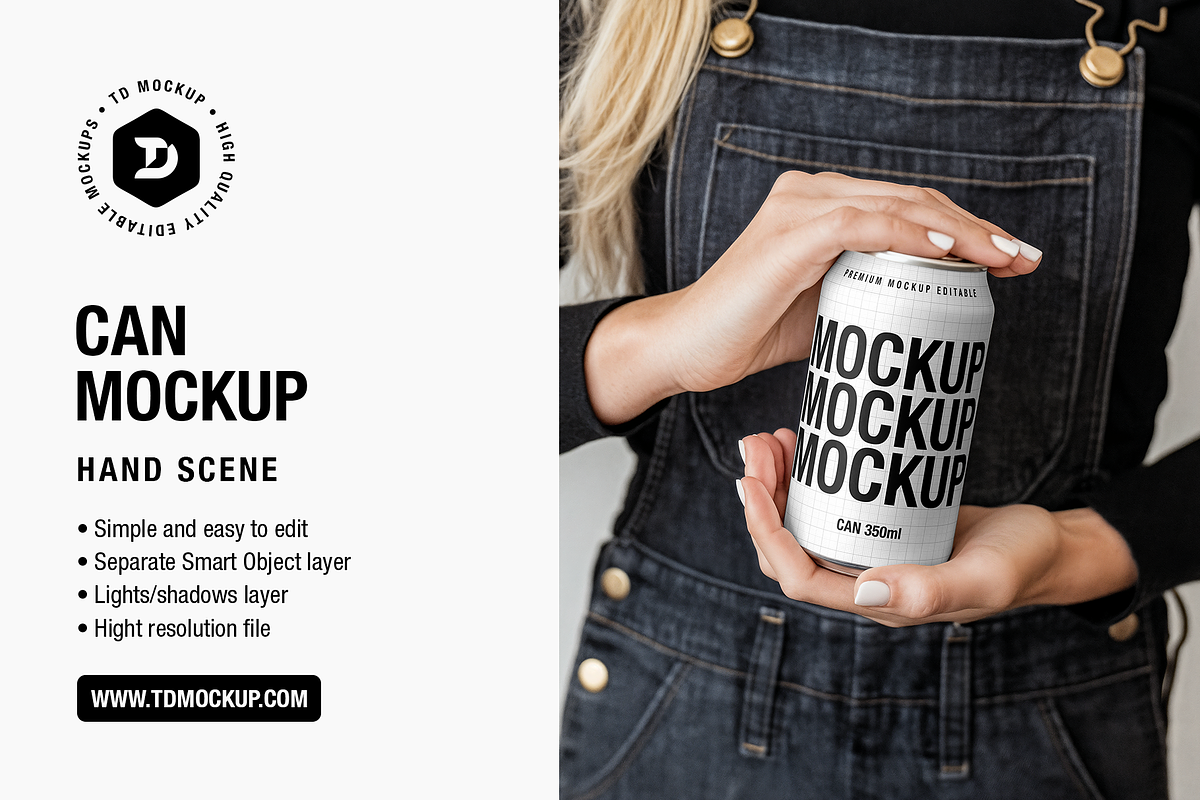 Can Mockup - Hand Scene, a Packaging Mockup by TD Mockup