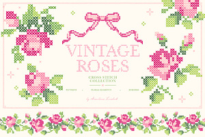 Cross Stitch Roses Seamless Patterns